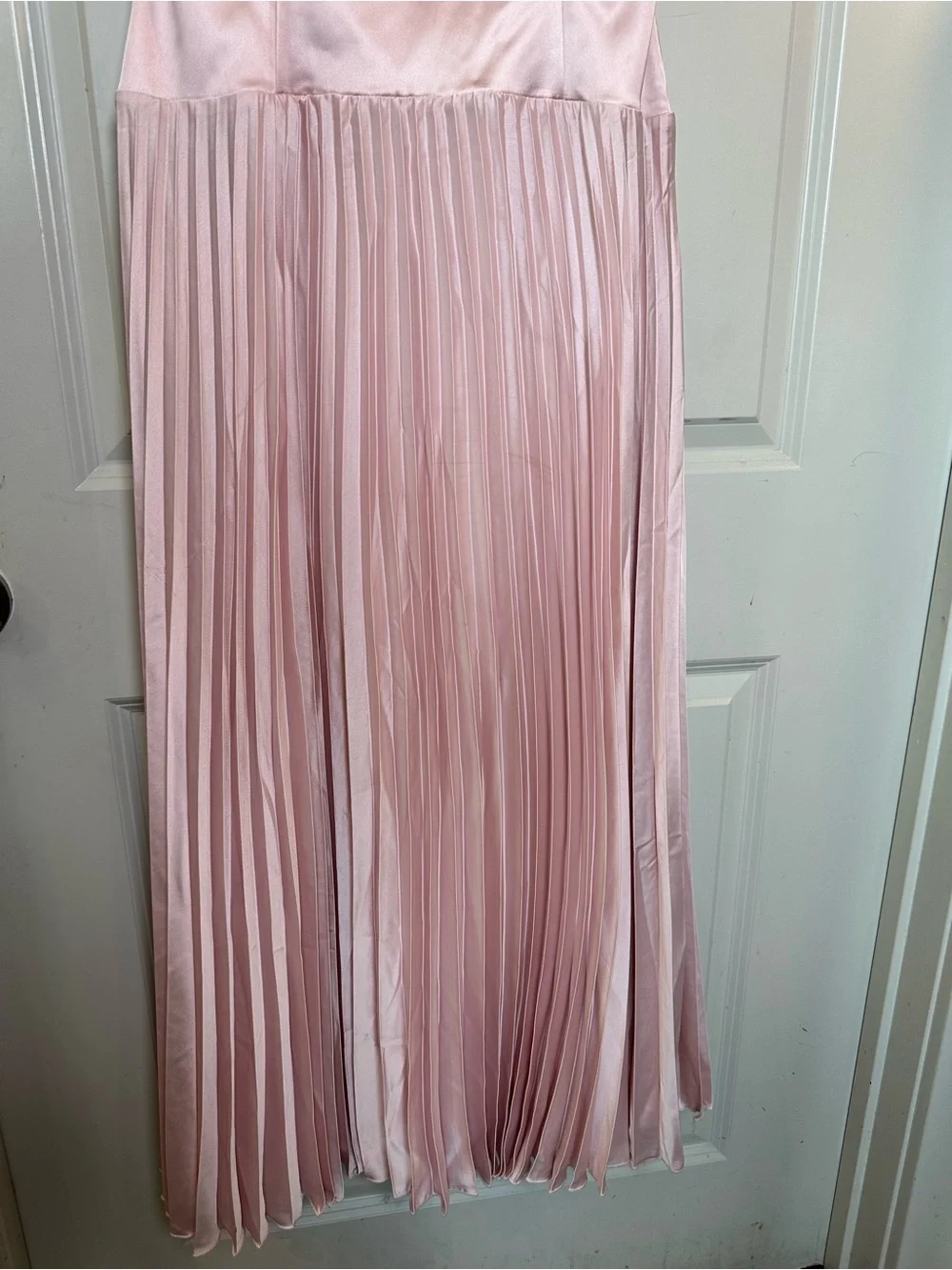 A&F Giselle Drop Waist Satin Accordion Skirt Baby Pink Strapless Maxi Dress, L
